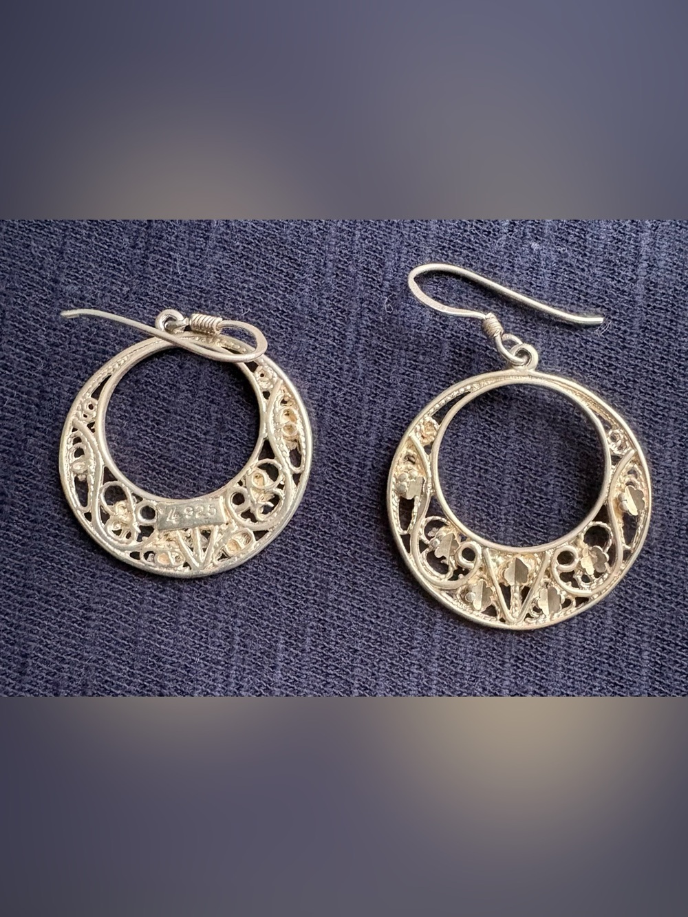 Sterling Silver Filigree Hoop Earrings - Silver